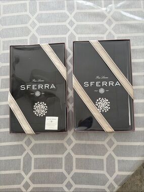 SFERRA Classic Black Linen Dinner Napkins with White Embroidered Motif